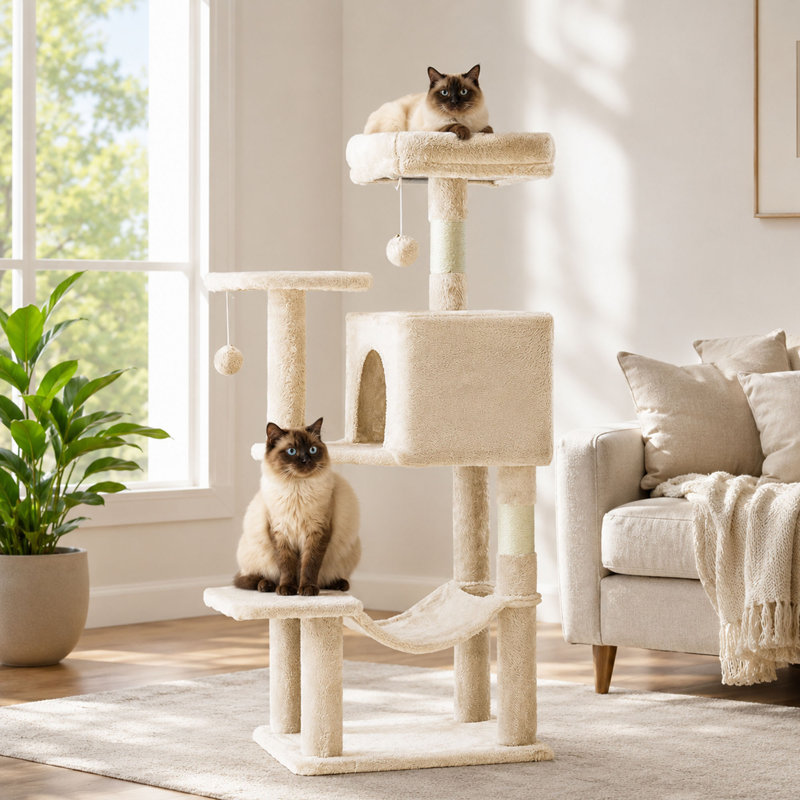 Tour pour arbre à chat à niveaux multiples 44 po, hamac et griffoirs
