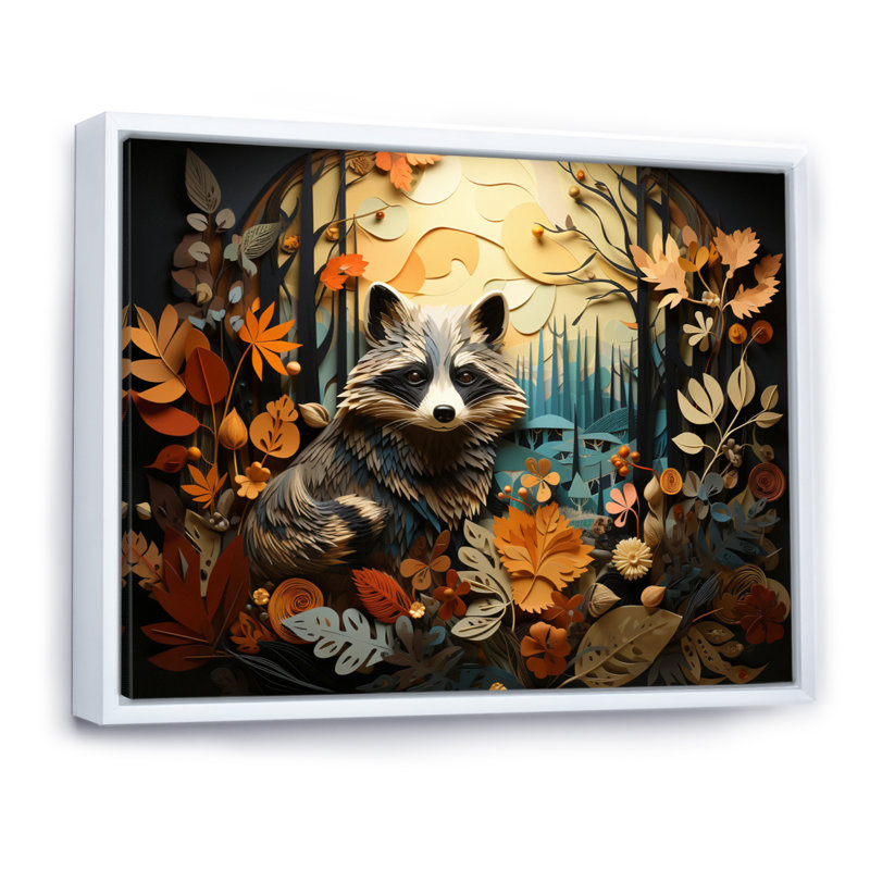 Curious Raccoon Collage I, H 12 po x l 20 po x P 1 po, Cadre flottant blanc
