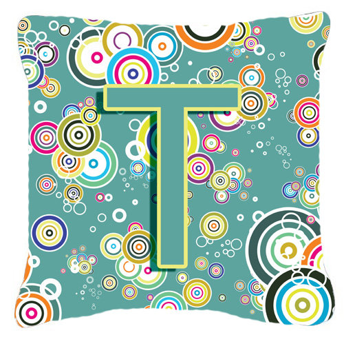 Monogramme initiale cercle cercle intérieur/extérieur Throw Pillow, 14" H x 14" L x 4" D, T