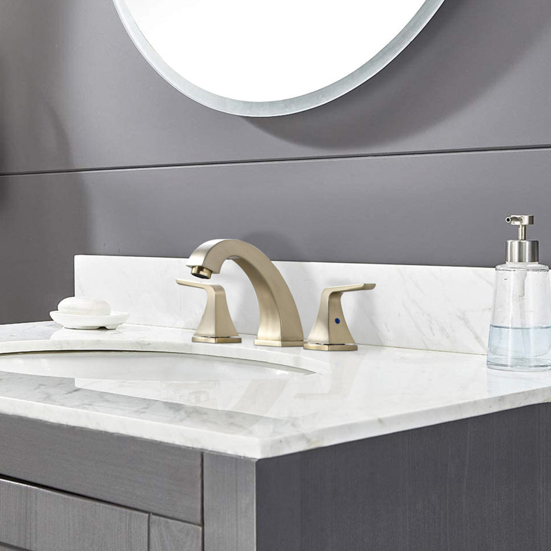 8" Widespread Bathroom Faucet With 2 Metal Handles, Brushed Golden, Pop Up Drain, Stable Performance Golden Sink Faucet, To Spotting