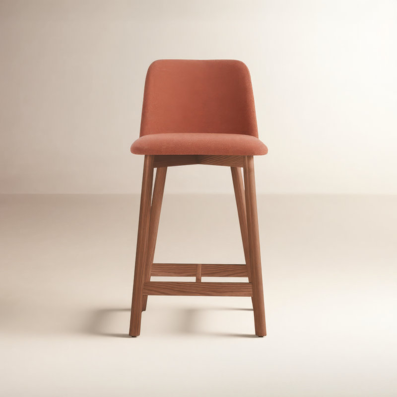 Chip Stool, Toohey Tomato Plainweave, Counter Stool (25.1" Seat Height), Walnut