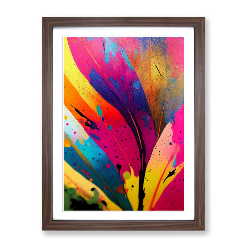 Feather Paint Splash No.3 Abstract - Single Picture Frame Painting, 46cm H x 34cm W x 2cm D, Walnut