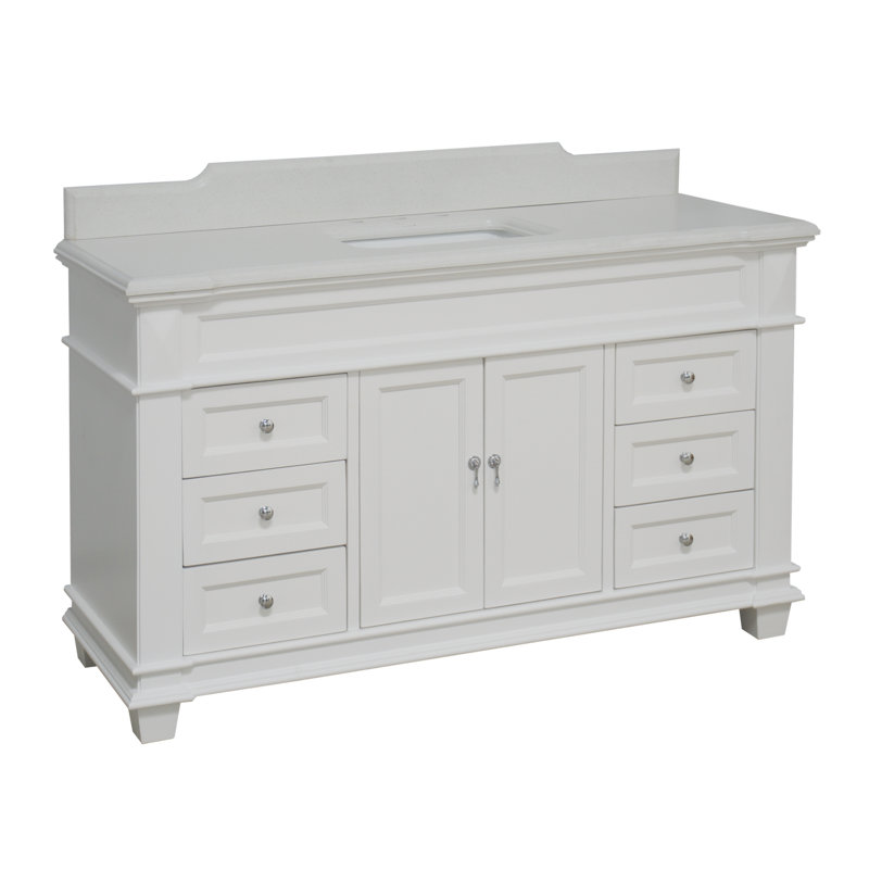 60'' Single Bathroom Vanity with Top, White, Quartz