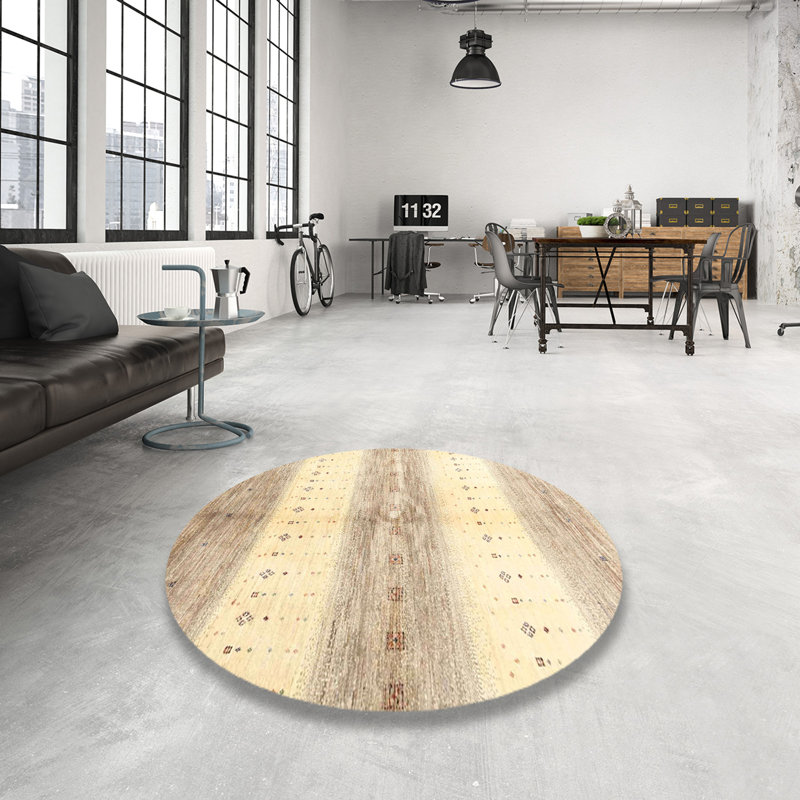 Tapis contemporain gris / jaune, Rond 7 pi x 7 pi