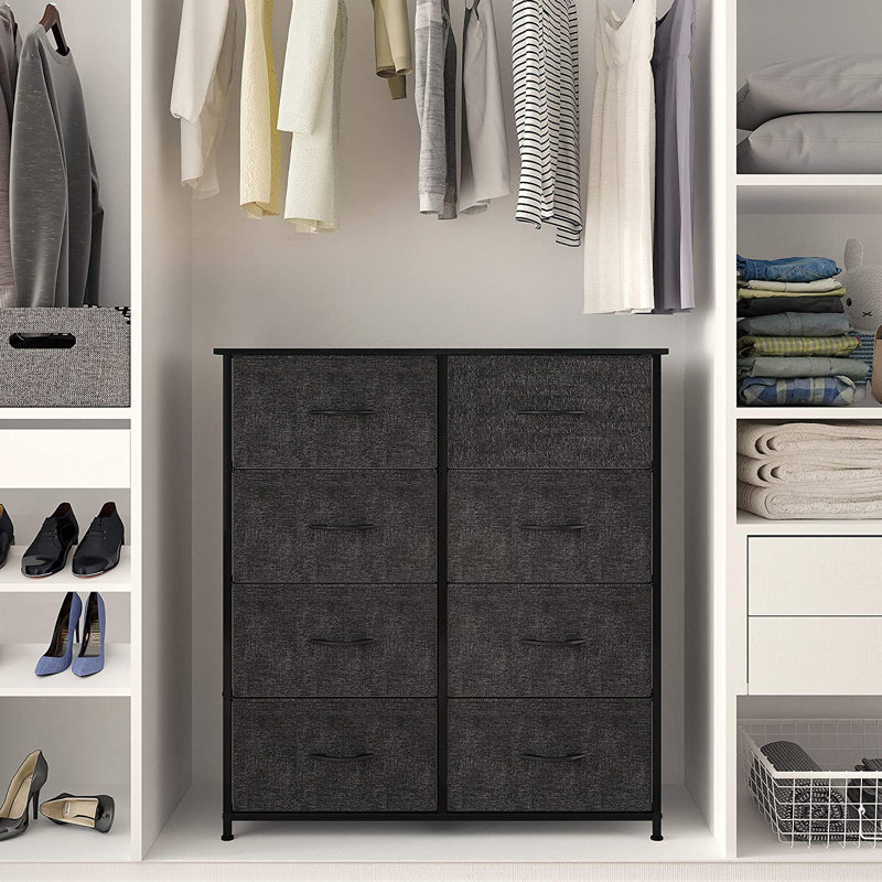 Commode double 8 tiroirs Hou, Gris foncé / Noir