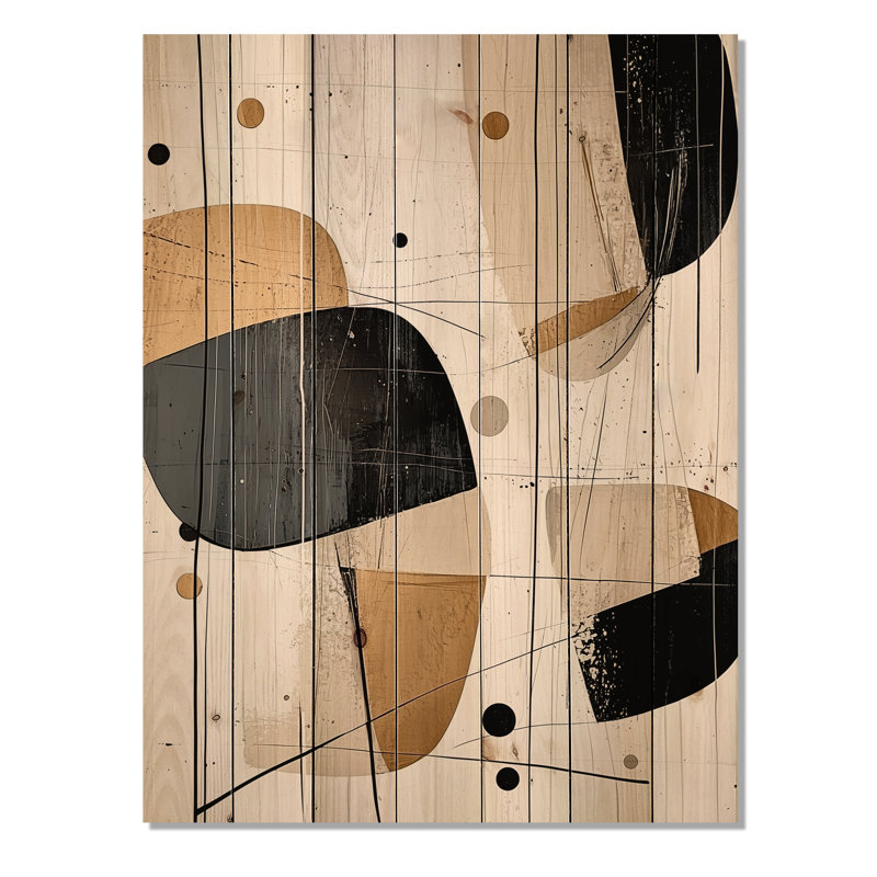 Formes minimalistes rayonnantes de géométrie - Art mural en bois de style Mid-Century sur bois de pin naturel
