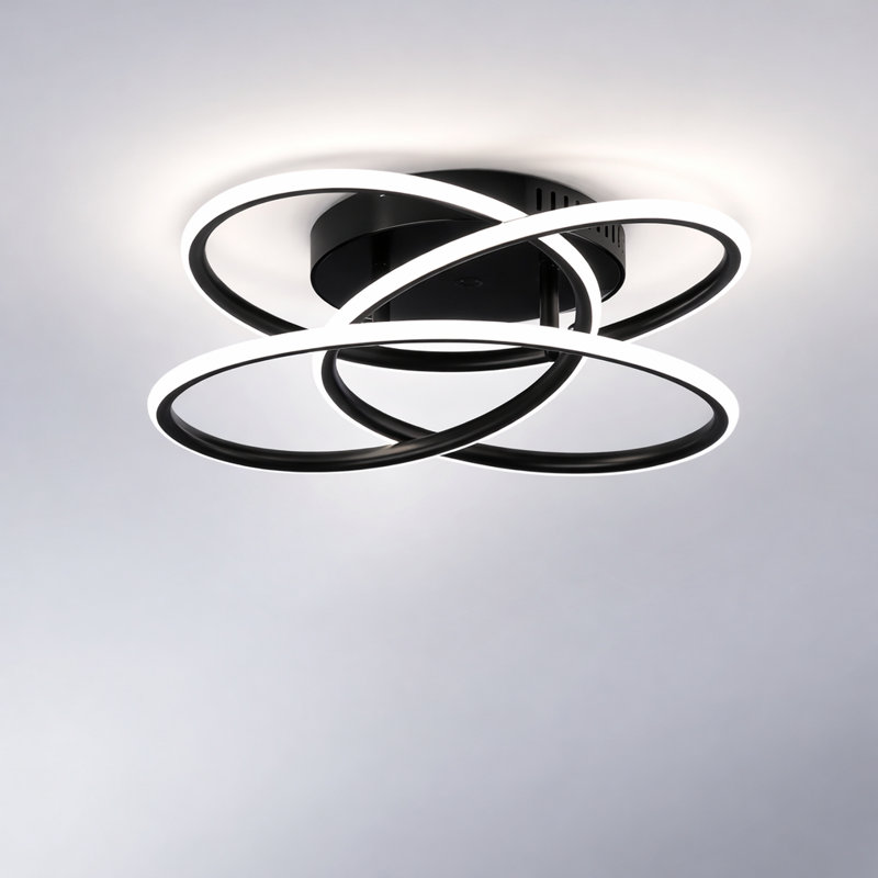 1 - Light LED Flush Mount 41cm dimmable Modern Geometric with Remote Control, Matte Black
