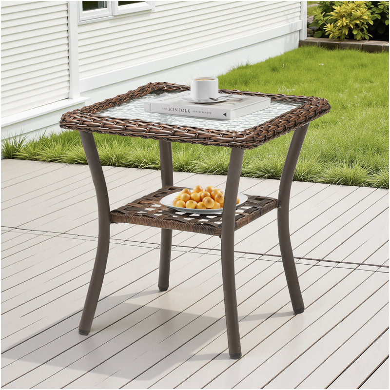 Outdoor Wicker Side Table,20X20x20 Inch All Weather Rattan Small Patio Table Square End Table For Pool Balcony Deck Porch, Brown