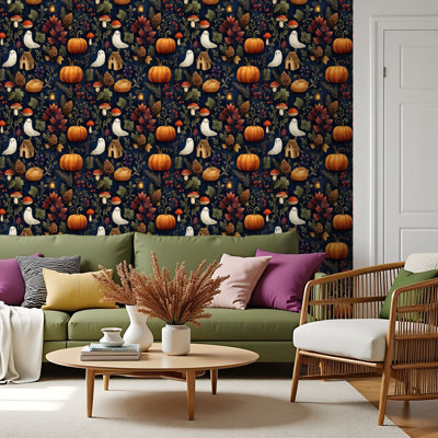 Papier peint auto-adhésif à peler, coller, rouille, fantômes, glands, champignons, auto-adhésif et amovible, 17,7 po x 118 po (45 x 300 cm)