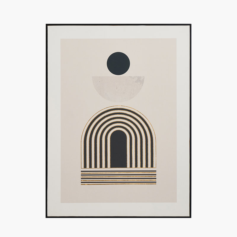 Art Deco Print With Linear Gold Detail And Black Frame - Single Picture Frame Print on Canvas