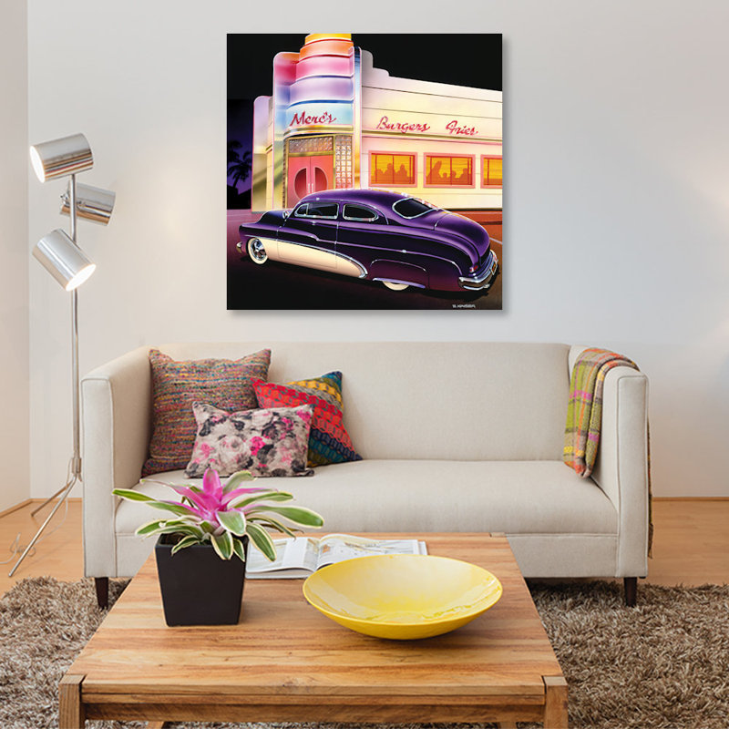 «Merc's Burgers», affiche vintage sur toile, H 37 po x l 37 po x P 1,5 po, Toile tendue