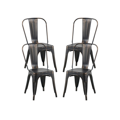 Ensemble de 4 chaises de salle à manger en métal noir mat sablé empilables à hauteur de 18 pouces, intérieur extérieur, surface légère facile à nettoyer, assemblage facile, conception moderne et durable, pour la cuisine de restaurant