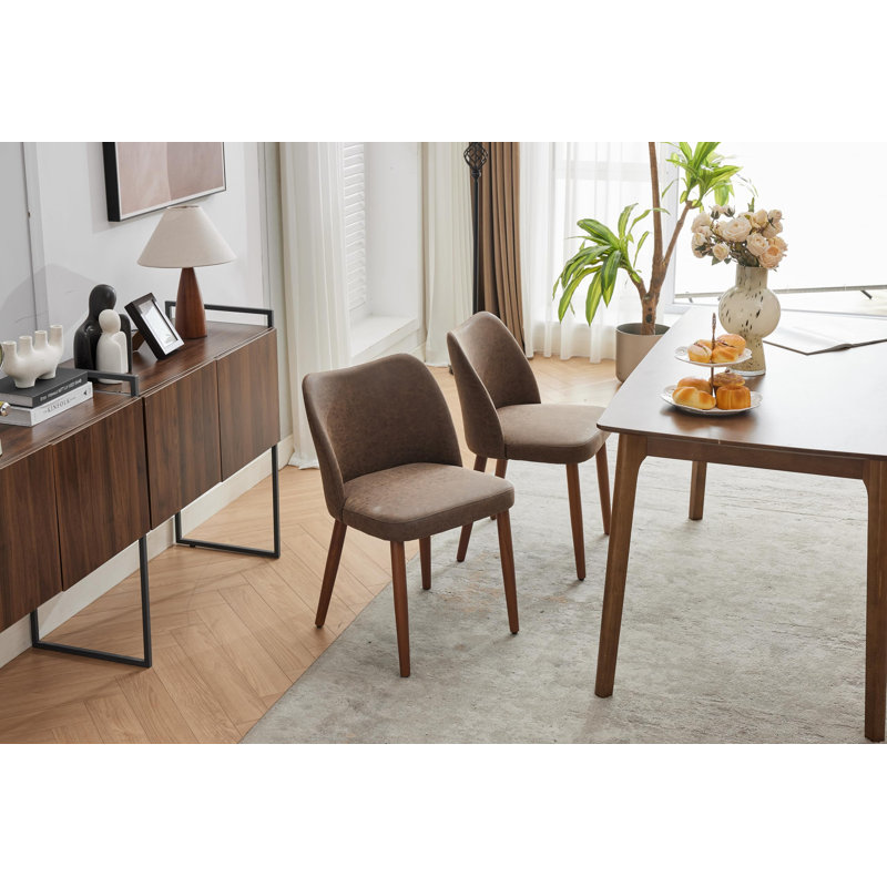 Ensemble de 2 chaises de salle à manger modernes, revêtues de lin, pieds en bois
