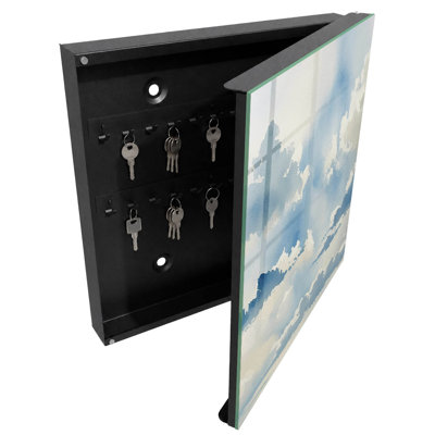Key cabinet for home, Opens to the right, 30x30x5, Black, A vast sky with clouds in shades of blue, 