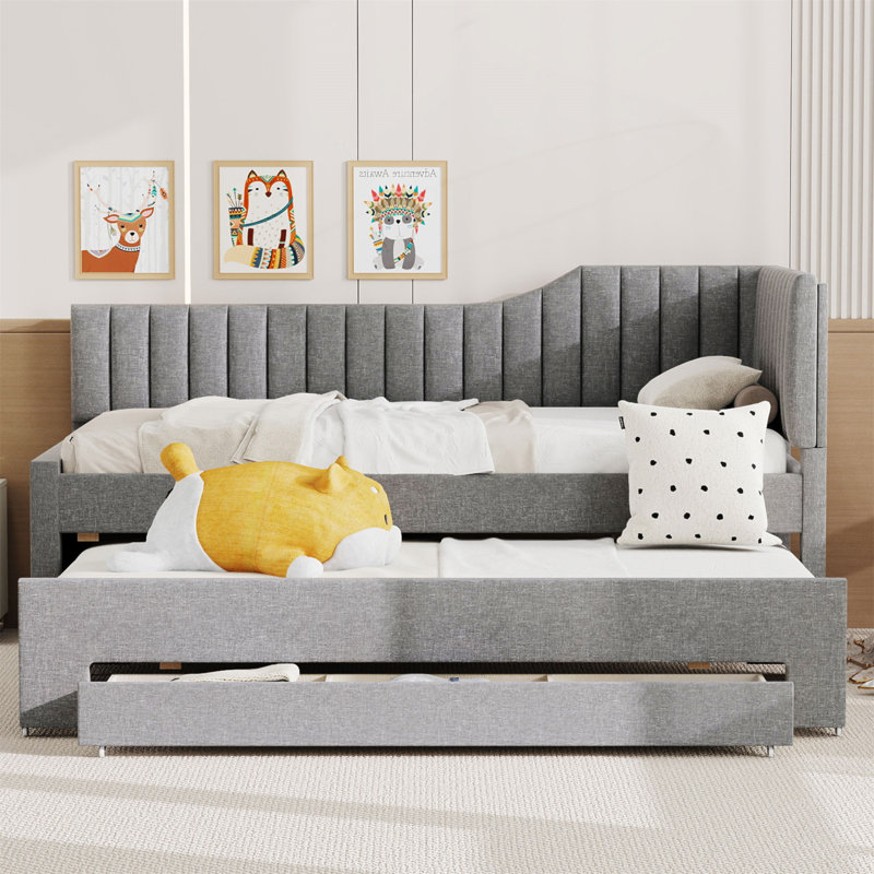 Twin Size Upholstered Daybed With Trundle And Three Drawers, Perfect For Space-Saving And Multi-Functional Use In Modern Homes.
