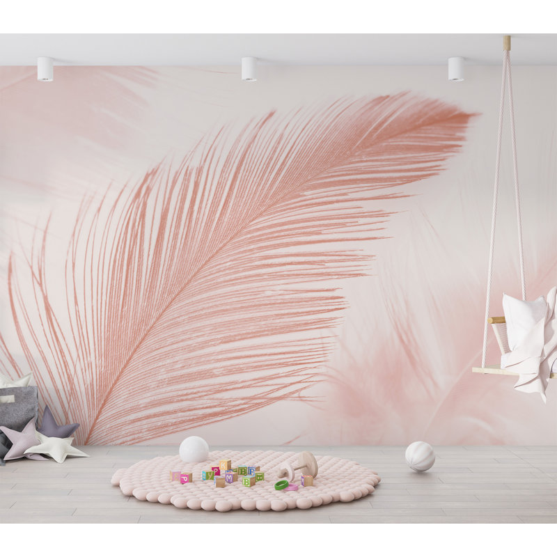 Papier peint adhésif rose avec plumes roses
