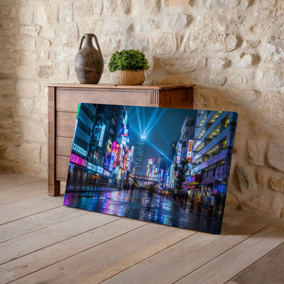 Canvas A Vibrant Neon Lit Tokyo Street Scene At Night Showcasing Wall Art A Bustling Urban Environment Filled With Colorful Signage In Canvas Wall Art