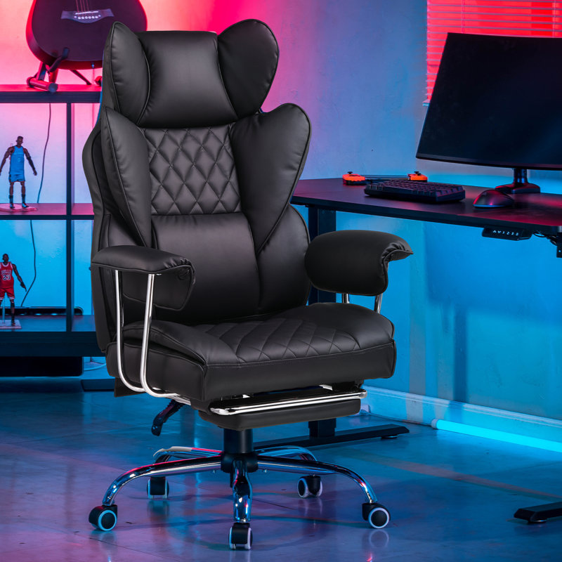 Inbox Zero Adjustable Reclining Ergonomic Faux Leather Swiveling PC & Racing Game Chair, Black