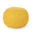 Pouf rond en coton tricoté jaune, facile à poser au sol, supporte jusqu'à 90 kg, accessoire décoratif, nettoyage localisé recommandé, rembourrage en billes, 51,5 cm de profondeur, largeur, 35 cm de hauteur.
