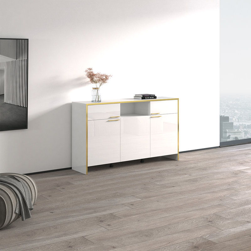 Buffet 57,3 po Glam avec finition ultrabrillante, Blanc