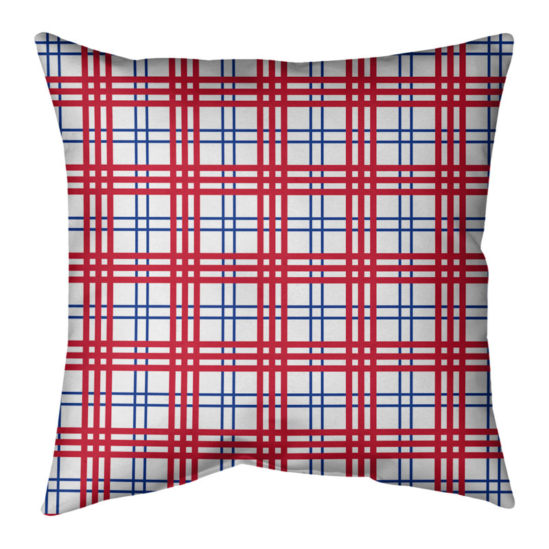 Housse de coussin carré et insert, 16 po x 1 po, Blanc / Bleu / Rouge, Polyester / mélange de polyester