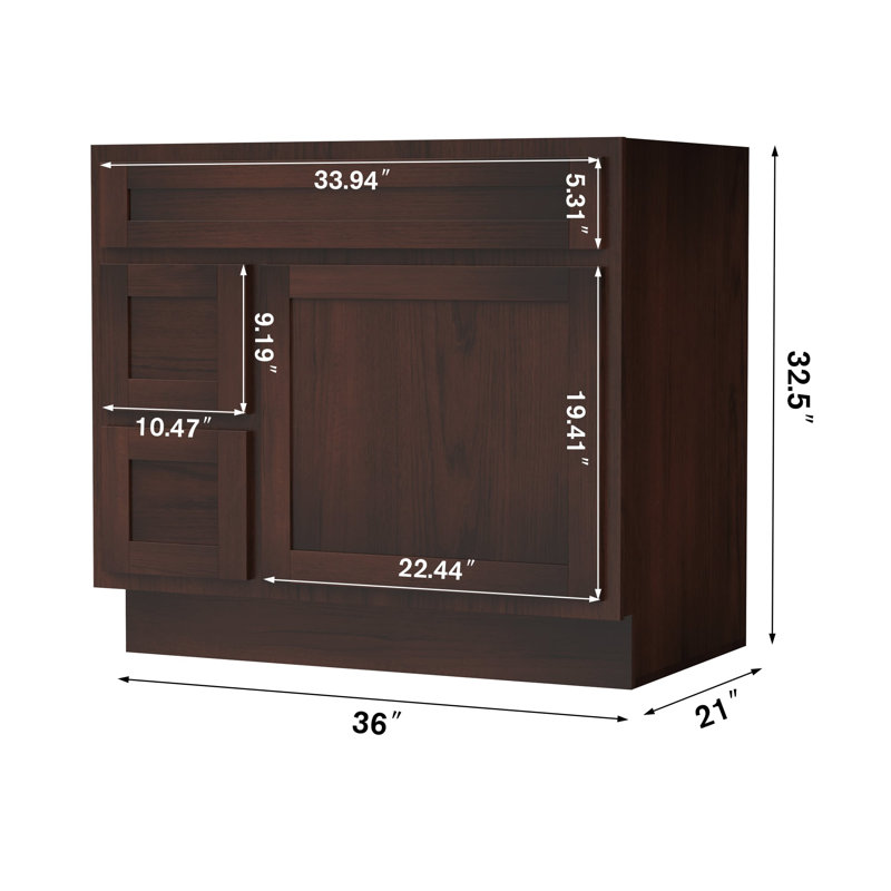 Base de meuble-lavabo simple 36 po Hibbitts seulement, Brun