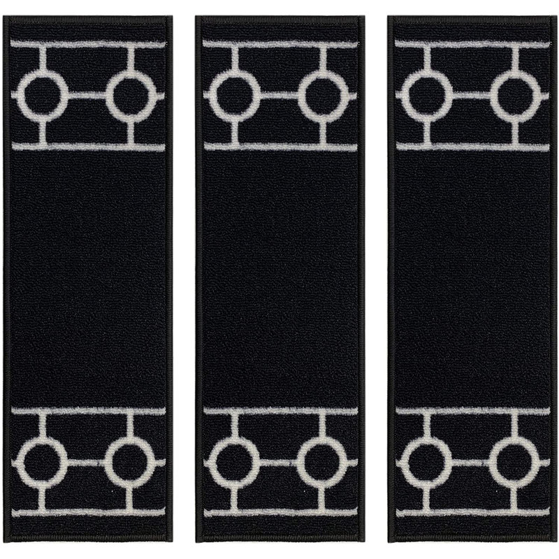 Tapis d'escalier antidérapant lavable à la machine, bordé d'une chaîne de 8,5 po x 26 po, couleurs et options, Noir