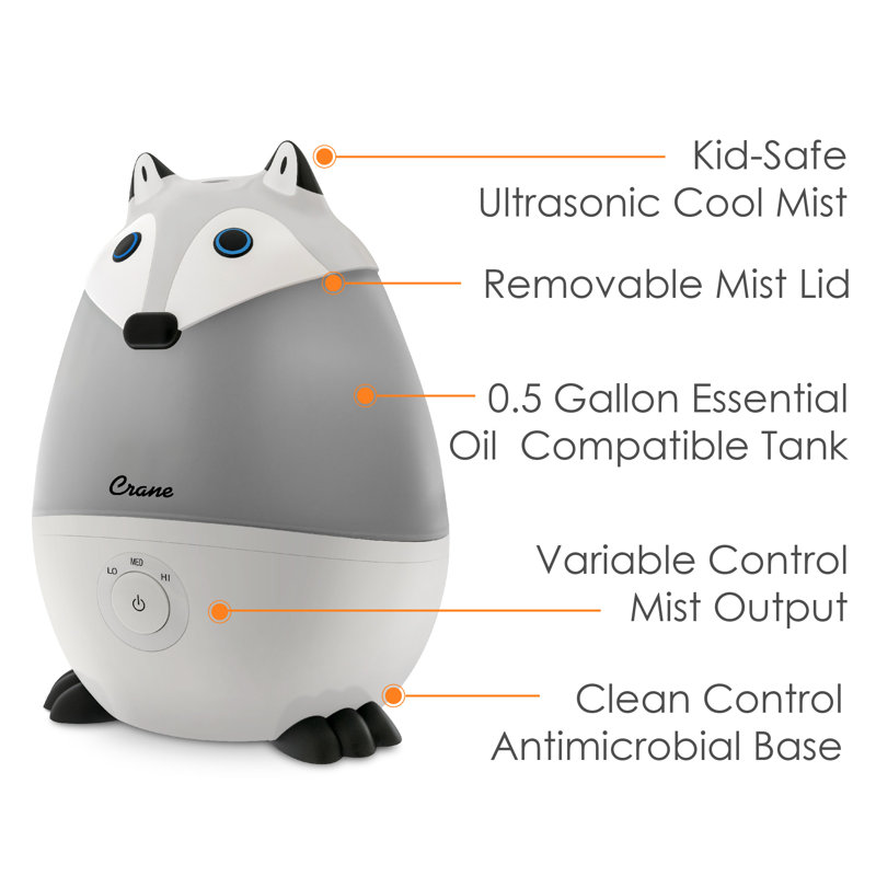 Gray and White Fox Ultrasonic Cool Mist Humidifier, 0.5 Gallon