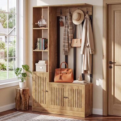 71" Mudroom Hall Tree with Bench & Shoe Storage, Walnut