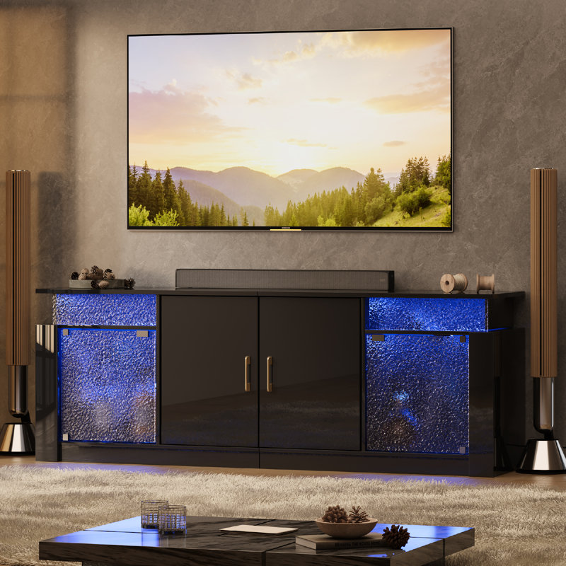 Alkire 62" Modern TV Stand for TVs Up to 70" with Storage Cabinets,Glossy TV Console with LED Light and Adjustable Shelves