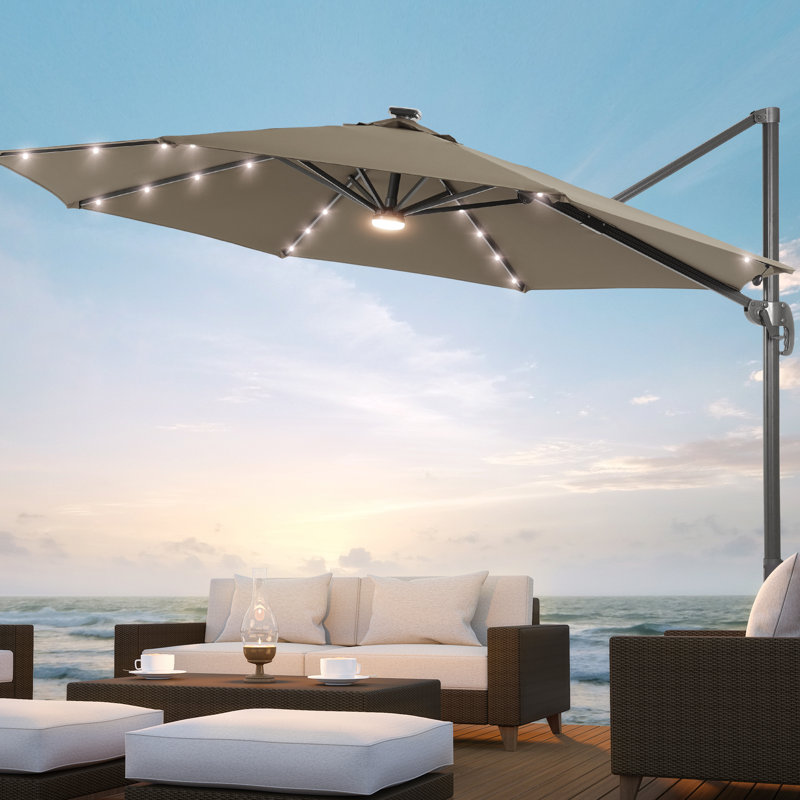 Destinnie 120'' Lighted Cantilever Umbrella, Taupe