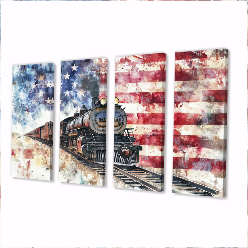 Kveta - Art mural américain - décoration murale traditionnelle 4 pièces, H 32 po x l 64 po