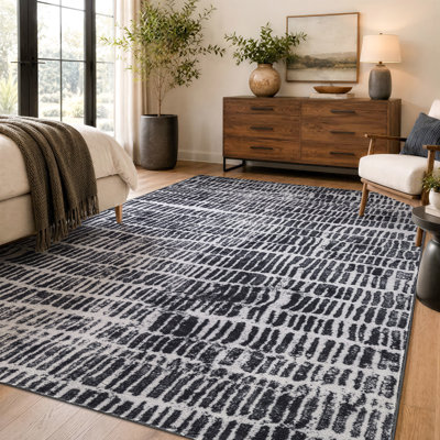 Tapis d'intérieur antidérapant à rayures anthracite, lavable à la machine