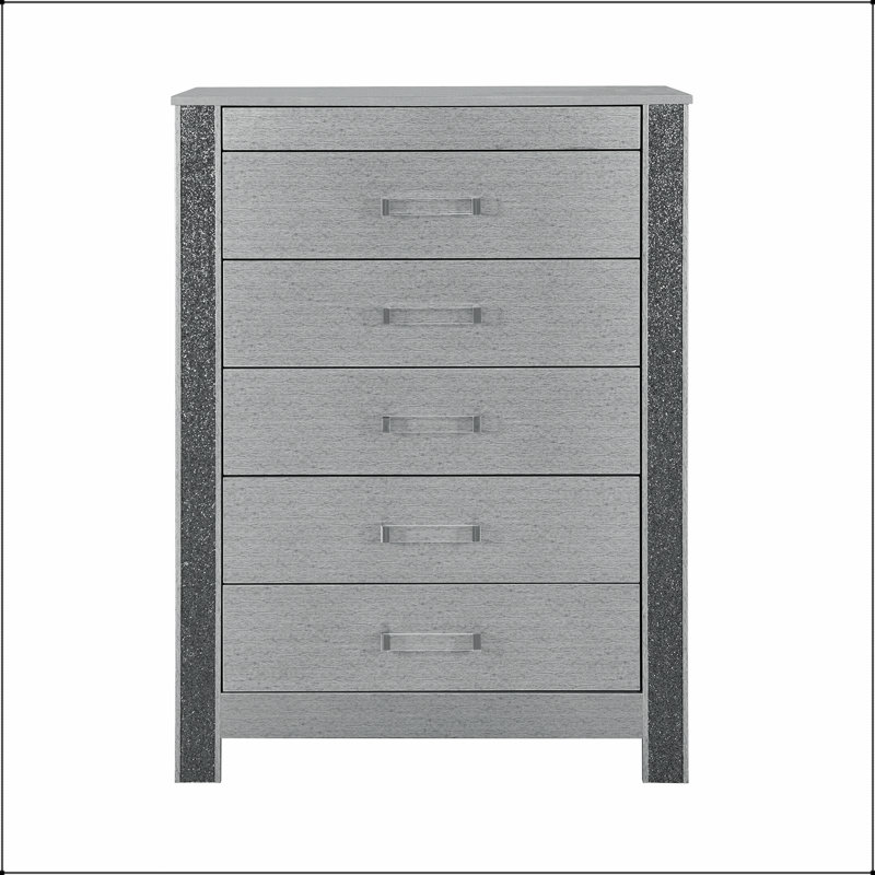Commode argentée Lorenzo avec compartiment caché et poignée en acrylique pour un rangement sécuritaire des bijoux