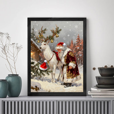 Art mural rétro noir, père Noël et cerf, impressions de style rétro