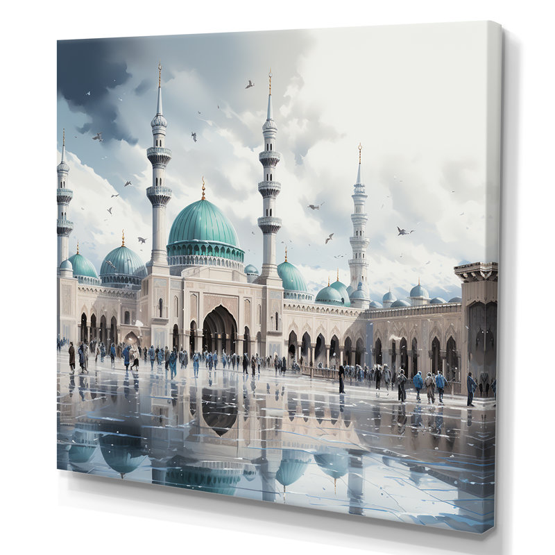 «Mosquée blanche et bleue», art mural, H 16 po x l 16 po x P 1 po, Toile tendue