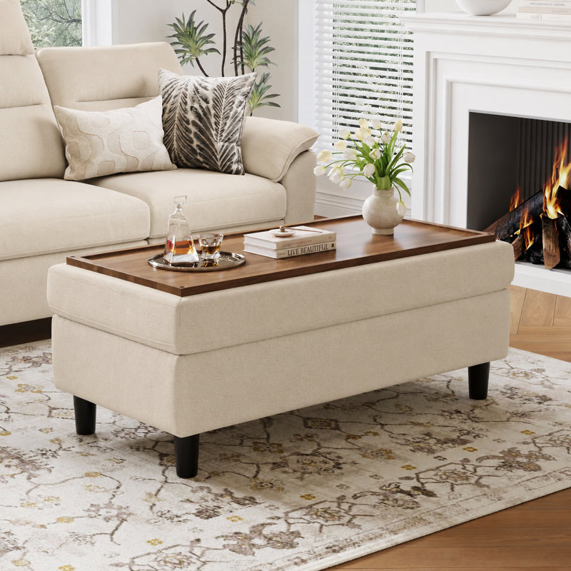 Banc de repose-pieds multifonctionnel surdimensionné avec couvercle réversible en bois / coussin Aniva 46,1 po
