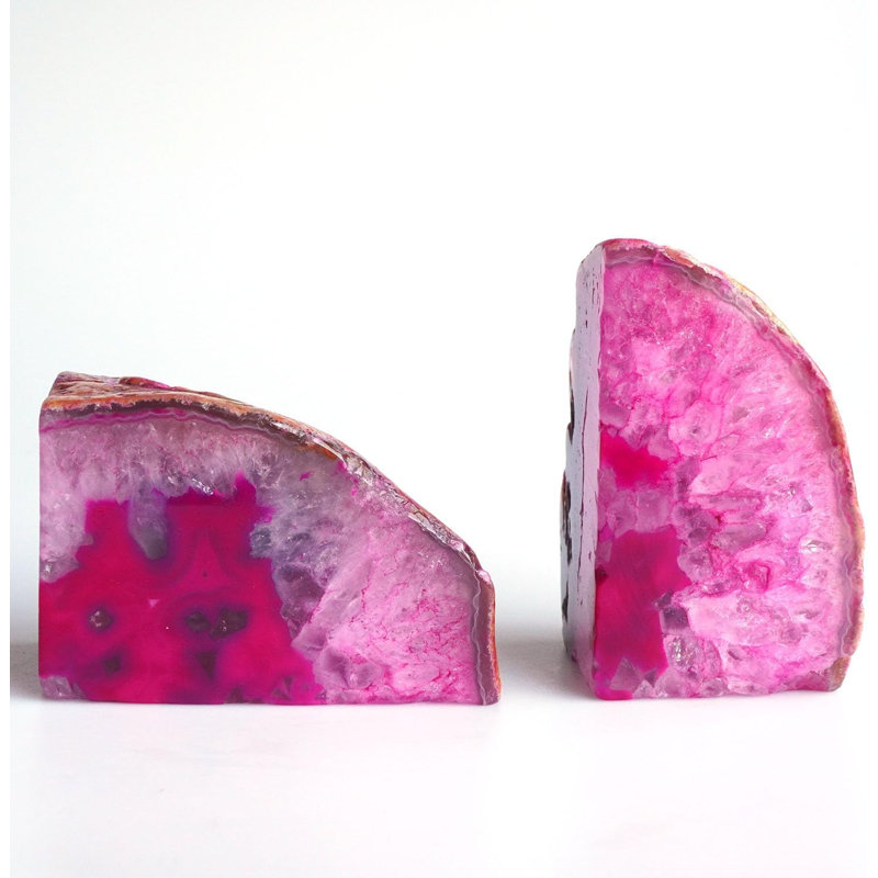 Serre-livres en agate décorative avec serre-livres en cristal teinté rose pour la maison 1 paire 2-3 lb