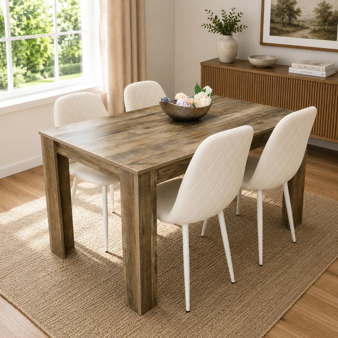 Kosy Koala Brown Rustic Effect Wooden Dining Table & 4 Cream Gem Pattern Chairs - Dining Furniture Set In - Image 4