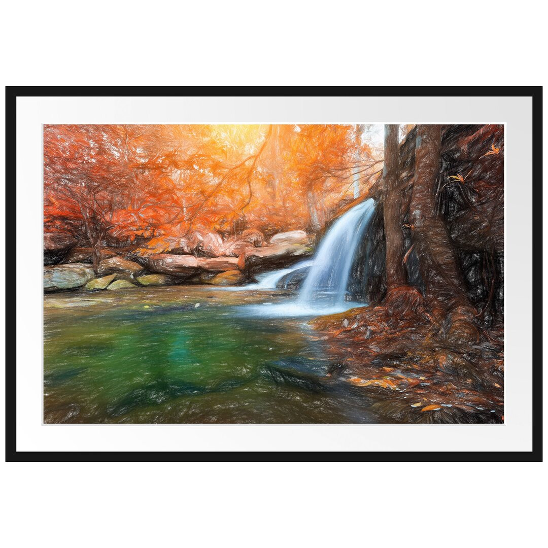 Gerahmtes Poster Wasserfall im Wald