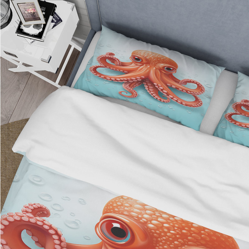 Ensemble de housse de couette orange et bleu Octopus Tentacle Elegance - Octopus, Housse de couette pour lit simple