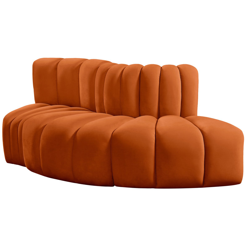 Iyre Upholstered Curved Sectional Reversible, Cognac Velvet