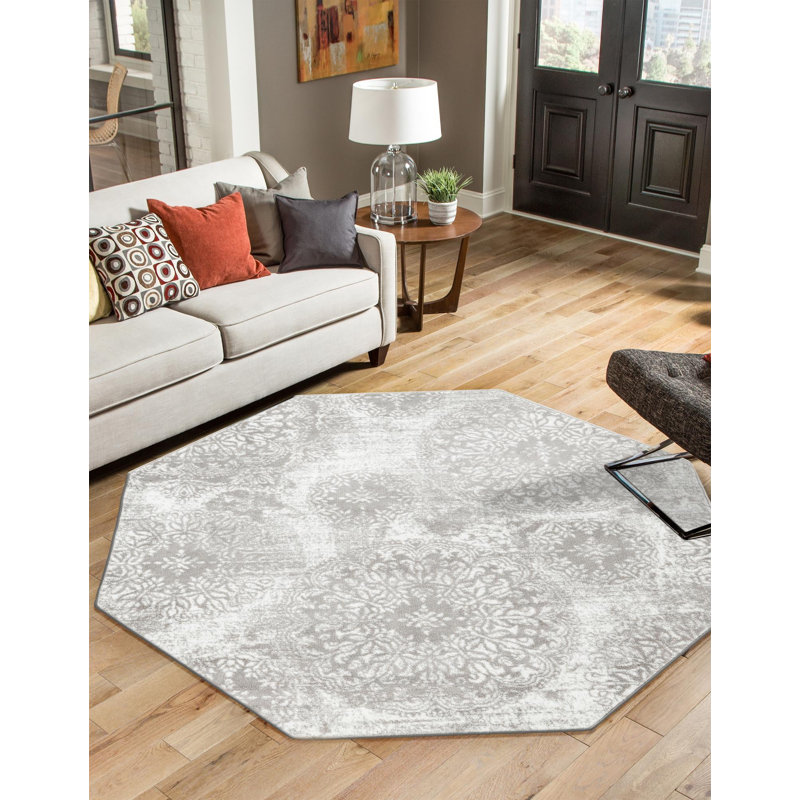Tapis floral Brandt, Grey, Octagon 7'10" x 7'10"
