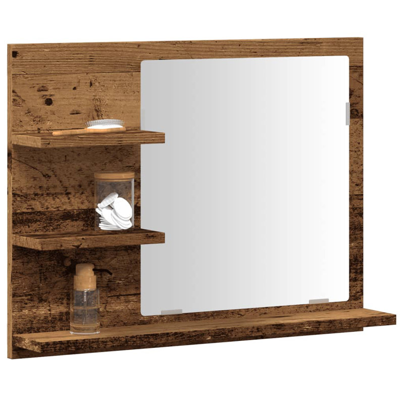 Adji Flat Mirror with Shelves, 45cm x 60cm, Artisan Oak