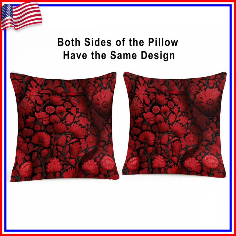 Coussin Red Flowers, 18 x 18 inches