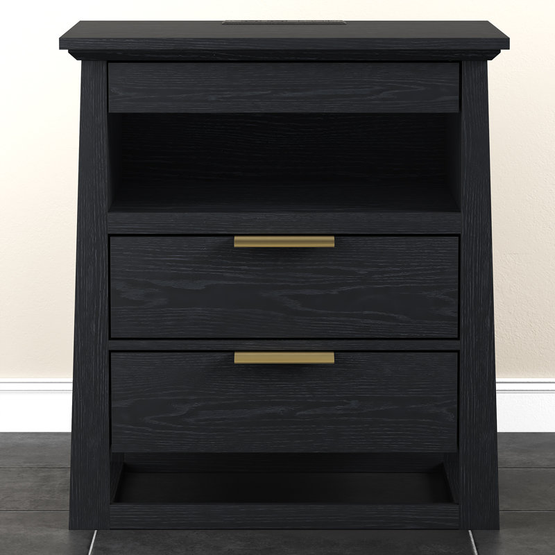 24'' Tall 2 -Drawer End Tables with Storage and Built-in  Outlets,Sensing Led Lights for Living Room,Bedroom