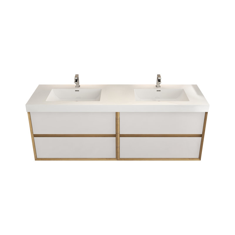70.4'' Double Bathroom Vanity with Plastic Top, Glossy White