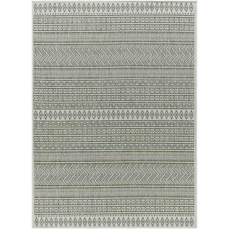 Intérieur / extérieur Isidro en polypropylène tissé à la machine, Rectangle 8' x 10', Ivory/Green