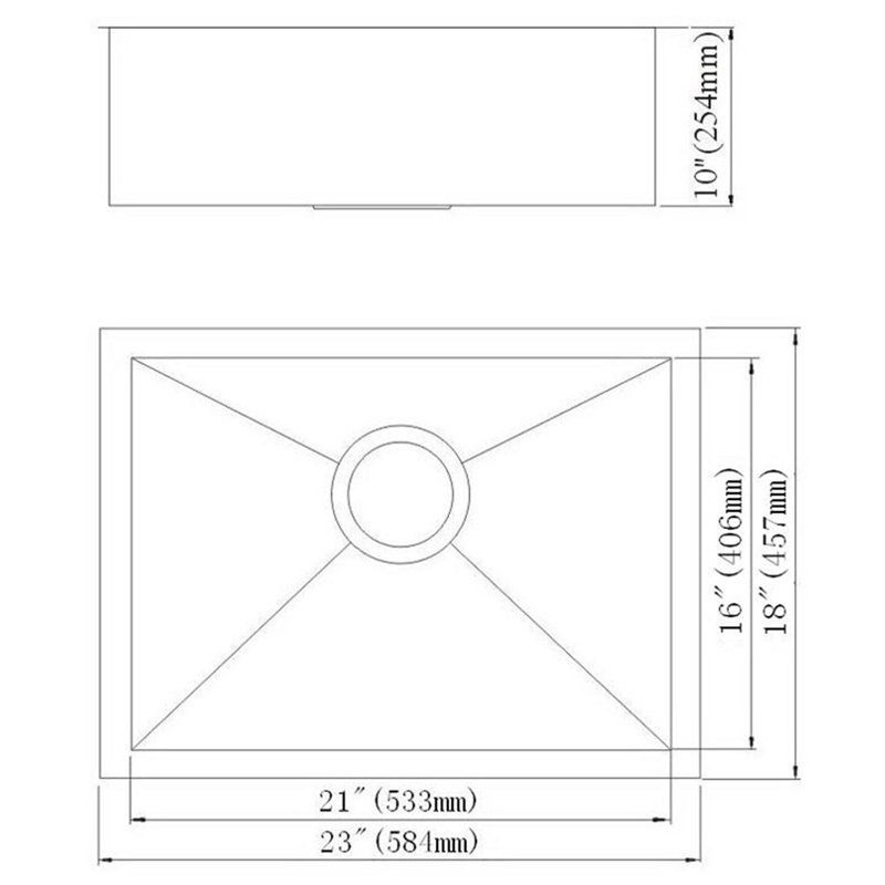 Single Bowl Stainless Steel Kitchen Sink, 23" L x 18" W