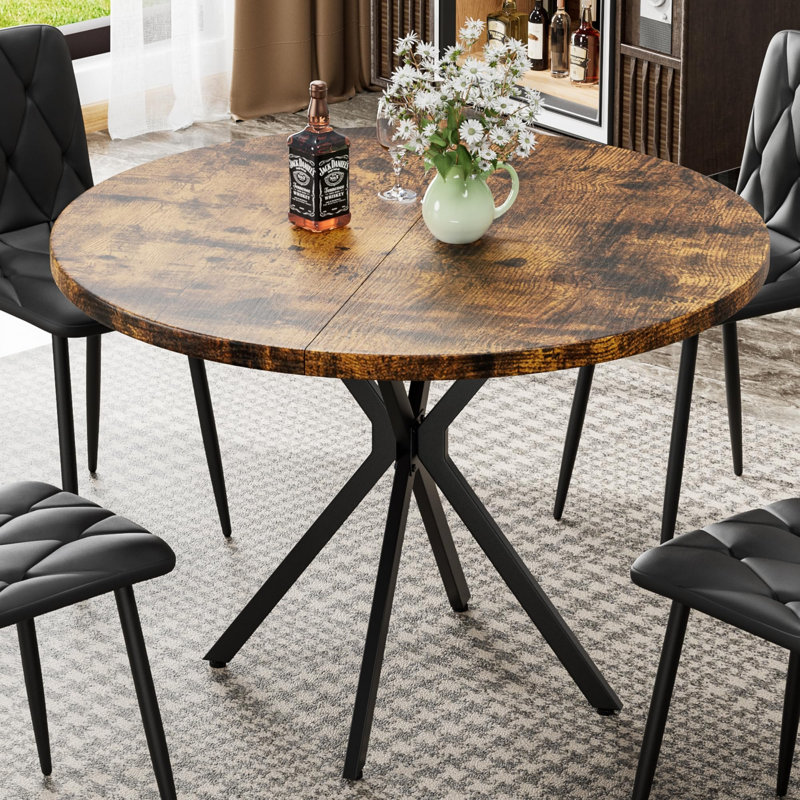 Table de salle à manger ronde Mid-Century moderne brune - 39 po de conception compacte, capacité de 220 lb et pieds réglables (café / bar / cuisine)